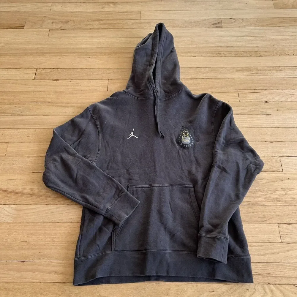 Nike Air Jordan‎ Sweater Mens Medium Gray AJ4 Legacy Hoodie Streetwear Hip Hop